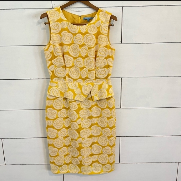 Antonio melani lemon yellow rose print dress. size 8 - Picture 2 of 10